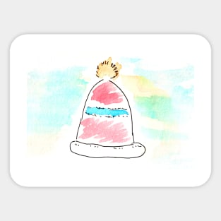 Winter hat, clothes, wardrobe. Watercolor illustration on a winter theme, Sticker